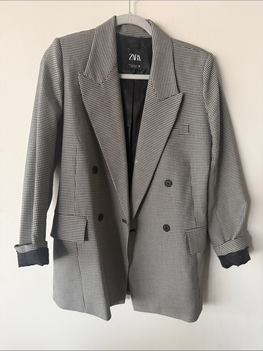 Zara Black & White Houndstooth Double-Breasted Blazer